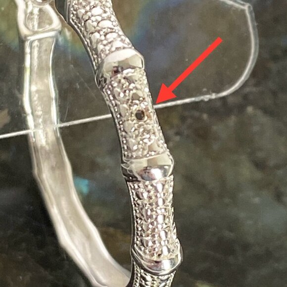 Sterling Silver 925 DBJ Bamboo Style Single Diamond Hoop Earrings MISSING STONE - Picture 5 of 16